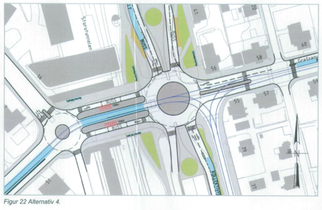 Forkasta plan for ny Storo bru med eitt køyrefelt i kvar retning. Kjelde: PBE planinnsyn / Swecos forprosjektrapport frå 2009